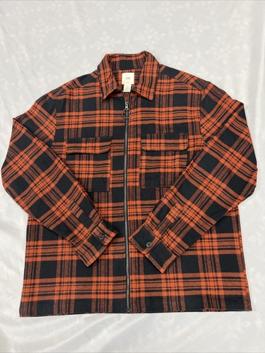 H&M Mens Twill Shacket Full Zip Shirt Jacket Orange & Blue Plaid SOLD OUT ONLINE - Picture 3 of 8