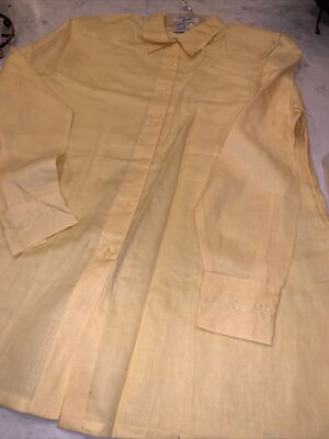 Vintage Ann Gerlin Linen Women's Yellow Button Down Shirt Size 16 