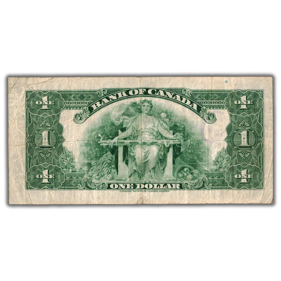 $1 1935 Bank of Canada Note English Text Series B BC-1 - Faded Stamp on Back - Imagem 3 de 3