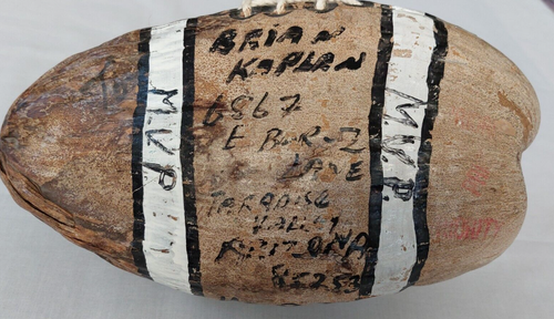 Handbemalte Kokosnuss Fußball offizielle Kaui Hawaii braune Männerhöhle handgefertigt 10,5 - Bild 3 von 4