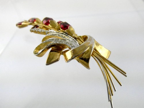 Clip de vestido vintage sin firmar con flores de estrás rojo y blanco 36,1 gramos - Imagen 2 de 13