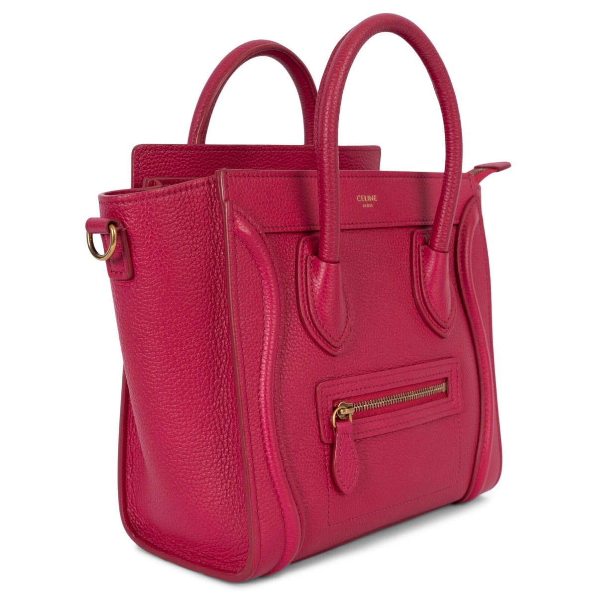 69985 auth CELINE fuchsia pink Drummed leather NANO LUGGAGE Tote