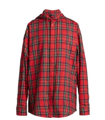 BALENCIAGA HOODED FLANNEL CHECK BUTTON DOWN SHIRT SIZE S BALENCIAGA HOODED FLANNEL CHECK BUTTON DOWN SHIRT SIZE S
