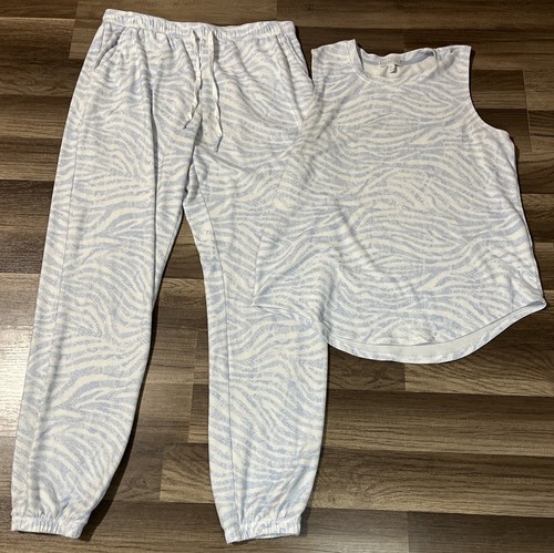 P J Salvage Pajamas Set Tank Women Medium Baby Blue Animal Print Soft