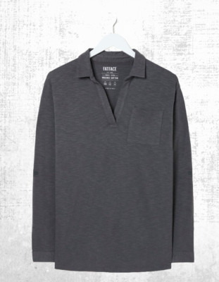 Ex Fat Face Damen Langarmshirt Paige Baumwolle Jersey in Anthrazit Grau