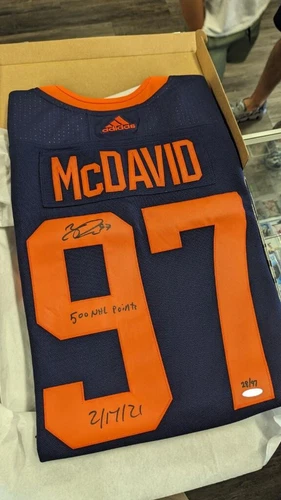 Connor McDavid Jersey Signed & Inscribed  "500 NHL Points" Alt Oilers /97 UDA!!!