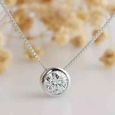 2 Ct Round Bezel Set Solitaire Moissanite Pendant Necklace 925 Sterling Silver