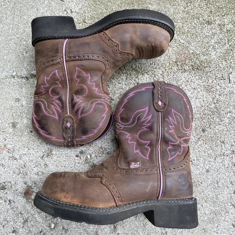 Justin Gypsy Women’s Steel Toe WKL9980 Western Cowgirl Boots Brown Purple 8B - Image 2 of 4