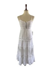 Forever 21 White Cotton Midi Dress W/Crochet Women’s Y2K Boho Festival Sz Small