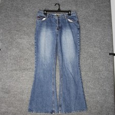 Vintage Mudd Flare Jeans Womens 13 Blue Denim 90s Y2K Wide Leg Embroidered Hand