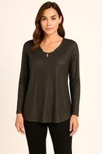 Basler Women's Blouse Top Size 46 Long Sleeve Keyhole Front Soft Flowing