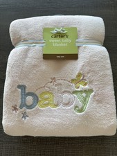 HTF NWT Carters Baby Pink Embroidered Butterfly Flower Plush Satin Trim Blanket
