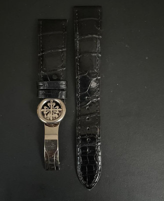 Patek Philippe Deployment Buckle , 18k White Gold , 16mm W/ Leather Strap 20mm