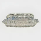 Vintage Anchor Hocking EAPC Star of David Glass Covered Butter Dish MCM