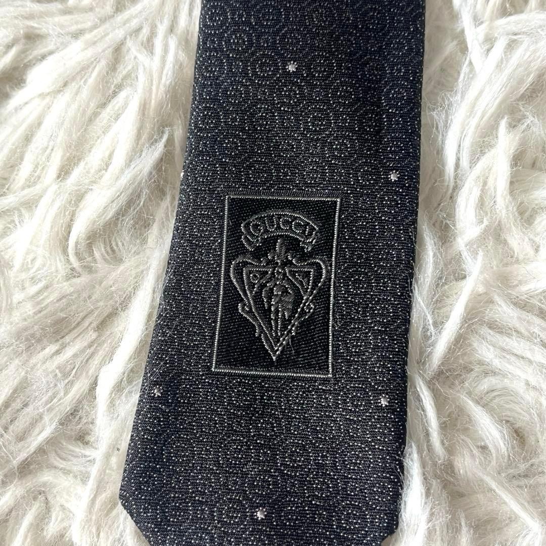 Gucci Necktie Tie 100% Silk Black Silver Polka Dot G 3.7 inches From Japan thumbnail 4