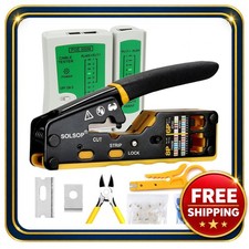 RJ45 Crimp Tool Kit with Pass Through Connectors and Cable Tester
