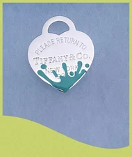 Tiffany & Co. 925 Silver Blue Enamel Splash Heart  Pendant