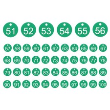 50PCS Number Tags 51-100, Number Key Tags Plastic Numbered Tags, Green