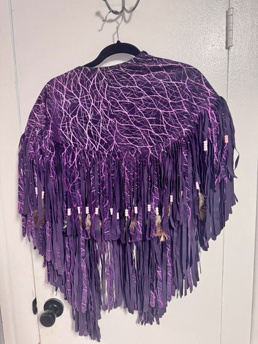Leather OS Fringe Shawl Shrug Cape Poncho Festival Purple Lightning Belt 90’s - Picture 3 of 6