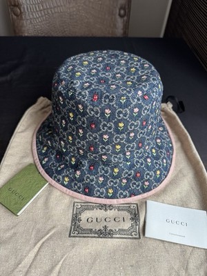GUCCI 701897 GG Monogram Limited Embroidered Flower Bucket Hat Size:57 cm( M )