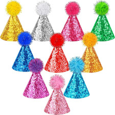 Mini Glitter Birthday Party Hats, 10 Pcs Multicolor Cone Hats for Kids  Pets
