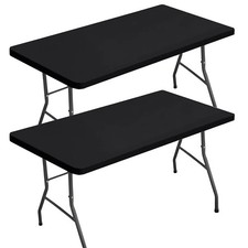 6FtPlastic Folding Table cover Ideal for Indoor/Outdoor Dining & Party Use Black