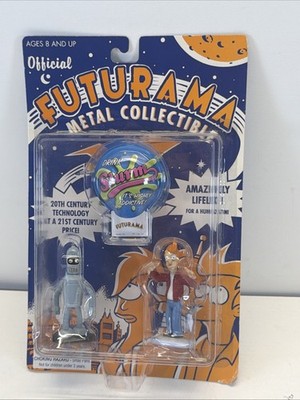 Futurama Metal Collectible Figure Set BENDER and FRY with SLURM button/clicker