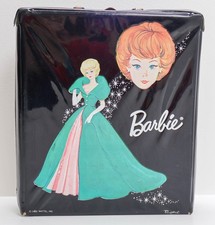 Vintage Barbie Black Carrying Case W/Handle  Drawer Ponytail 1963