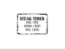 Steak Timer Sign - Funny BBQ Cheat Sheet Wall Decor - Outdoor Kitchen Man Cave