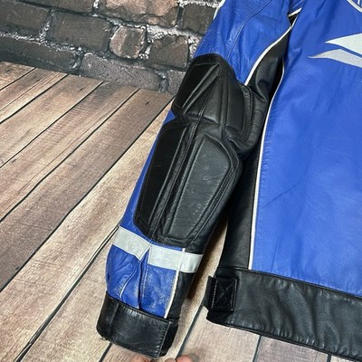 Vintage Yamaha Men's Leather Blue Black Motorcycle Racing Jacket