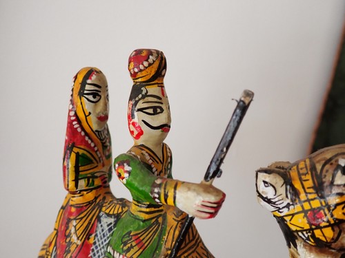 India Rasasthan Couple Camel Wooden Sculpture Hand made Painted Vintage - Picture 7 of 10