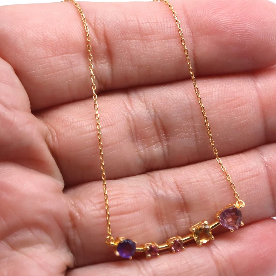 925 Silver Pink Mystic Topaz, Citrine, Amethyst & Tourmaline Pendant & Necklace - Image 2 of 4