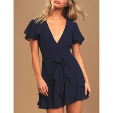Lulus Sweet Like You Navy Ruffled Flutter Sleeve Mini Dress XXL NWT 2943