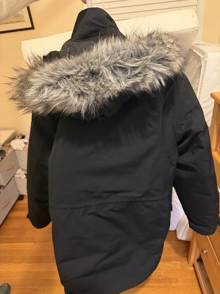 Lands End Parka Coat Mens Medium Black Down Expedition Outdoor Jacket Fur Hood - Image 2 of 4