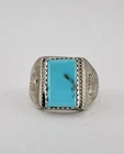 Vtg Navajo Sterling Silver Sleeping Beauty Turquoise Stamped Square Men's Ring