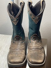 Youth Smoky Mountain Boots NEW Brown Teal Galveston Pull On Size 2.5R 3135 C