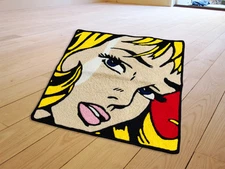 Vintage Pop Art Comics Girl Floor Mat Living Room Area Rug Accent Bedroom Carpet