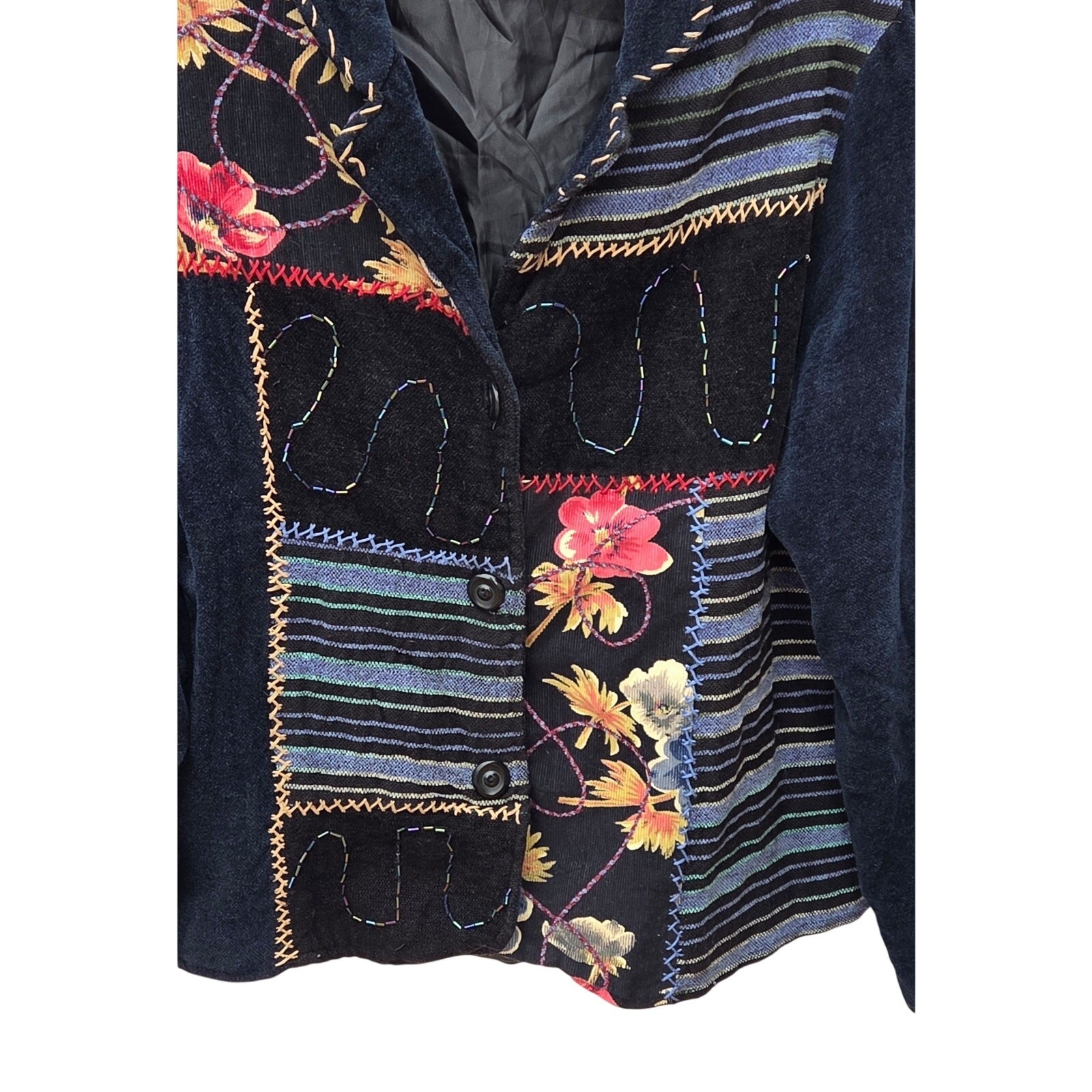 Vintage Patchwork Artisan Jacket Mixed Media Cord… - image 13