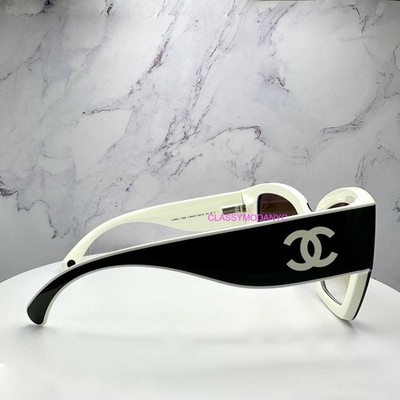 New CHANEL Sunglasses Black White CC Logo Authentic CH 6058 1656