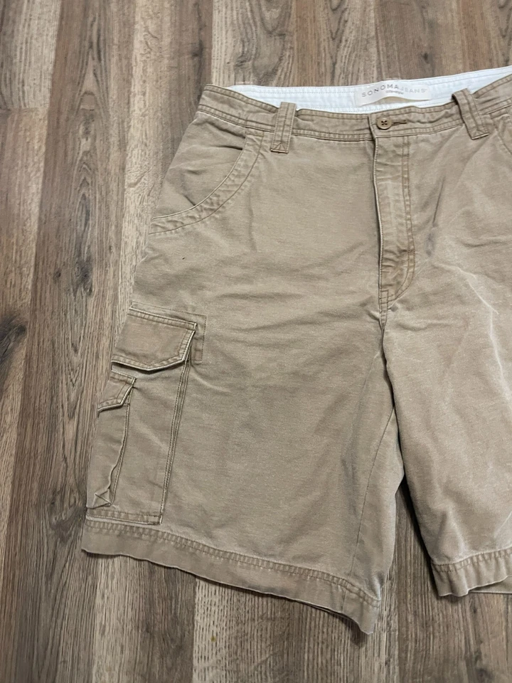 Shorts jeans Sonoma, masculino tamanho 36, marrom, cáqui, shorts cargo, bolsos - Imagem 3 de 4