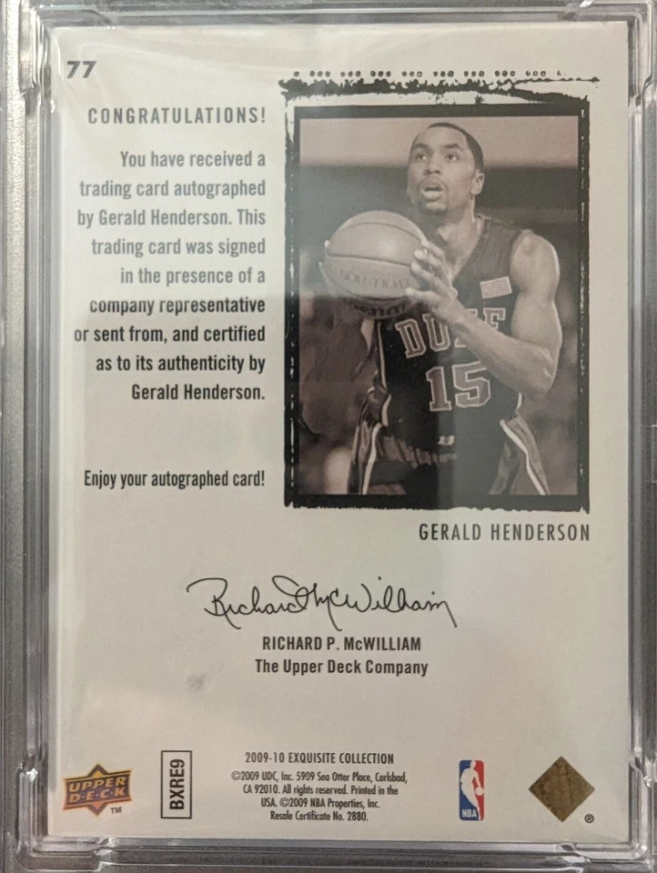 2009 UD Exquisite Collection Gerald Henderson RC Auto PSA 8 /225 77 On Card - Image 4 of 4