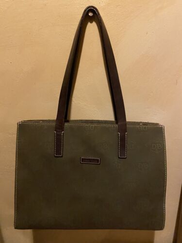 Vntg Dooney & Bourke CLASSIC Green Signature Logo Canvas Handbag w/Leather Strap - Afbeelding 1 van 11