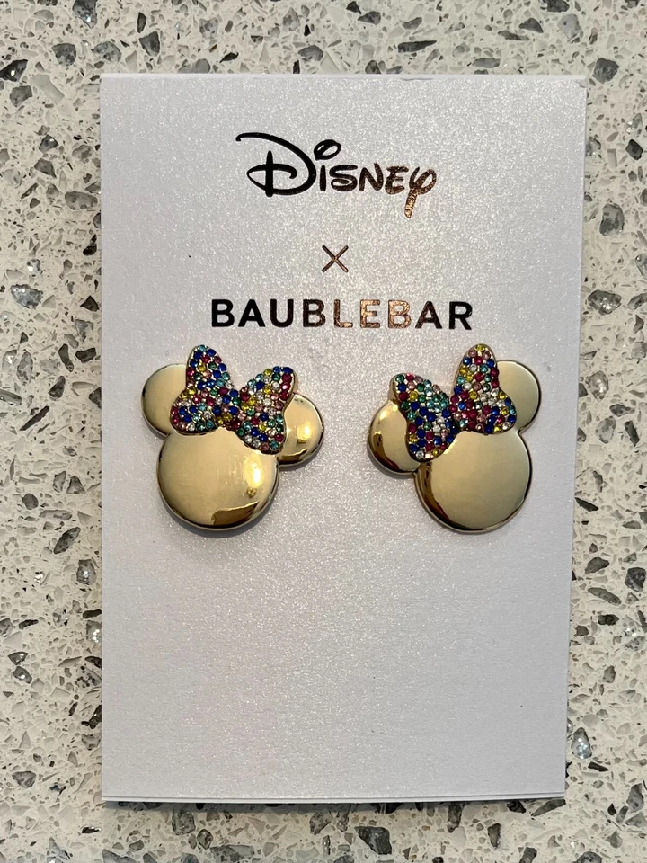 Disney X BAUBLEBAR Minnie Mouse Oro Espejo Tachuelas Pendientes Conjunto Collar ¡NUEVO! Foto 3 de 4