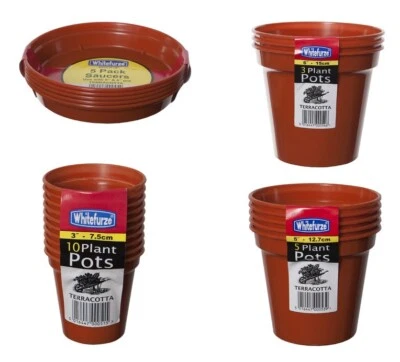 Whitefurze 3" To 15" Terracotta Colour Plastic Plant Pots & Range of Saucers New