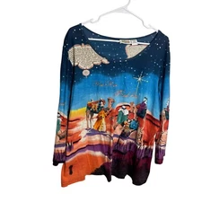 Collections ETC Blouse Women's XXL Wise Men Still Seek Him Biblical Christmas