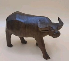 Water Buffalo Ox Hand Carved Wood Figurine Sculpture Vintage Wildlife