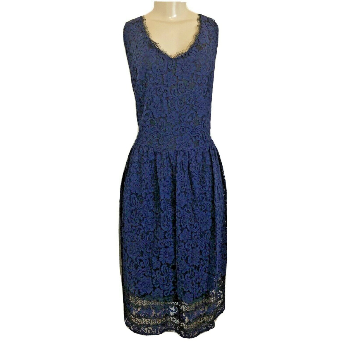 Luxe Carmen Marc Valvo 18W Lace Dress Navy Blue Lace Double V Neck Sleeveless Luxe Carmen Marc Valvo 18W Lace Dress Navy Blue Lace Double V Neck Sleeveless