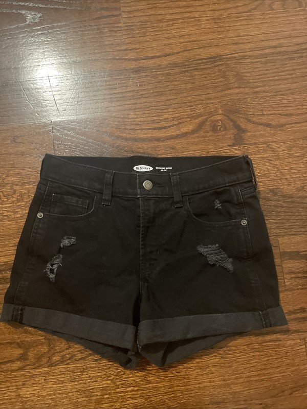 Women’s Old Navy Black Distressed Jean Shorts Size 0 Mid rise Boyfriend NWOT