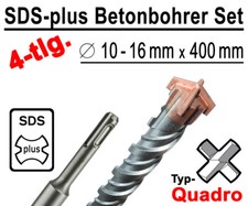 4x SDS-Plus Quadro Bohrer Hammerbohrer Betonbohrer Ø 10mm 12mm 14mm 16mm x 400mm