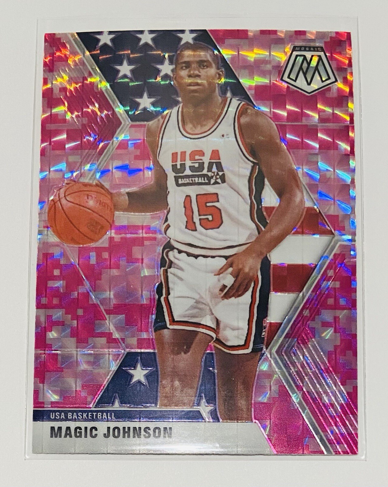 2019-20 Panini Mosaic Camo Pink Prizm Magic Johnson #255 HOF NBA Team USA Lakers
